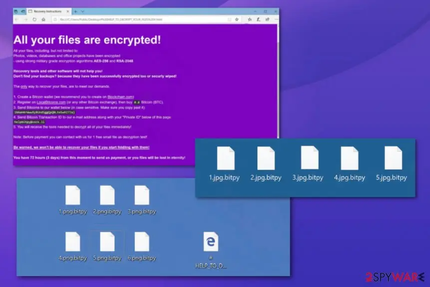 Screenshot of BitPyLock ransomware: virus