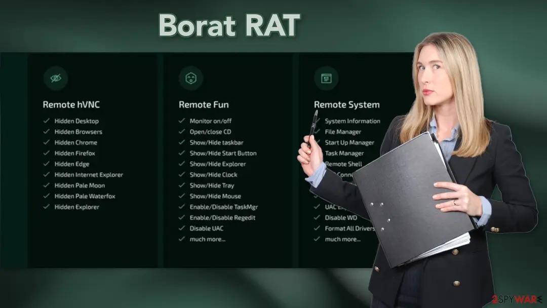 Screenshot of Borat RAT: features