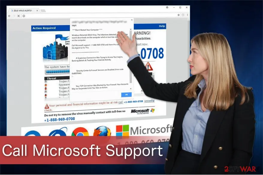 Call Microsoft Support: scam claims that windows detected zeus virus