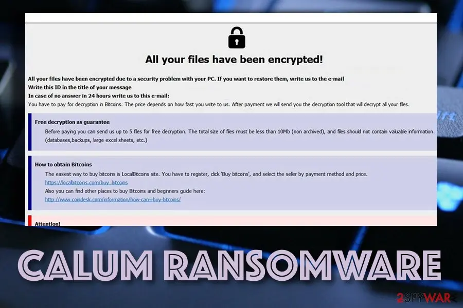 Screenshot of Calum ransomware: virus