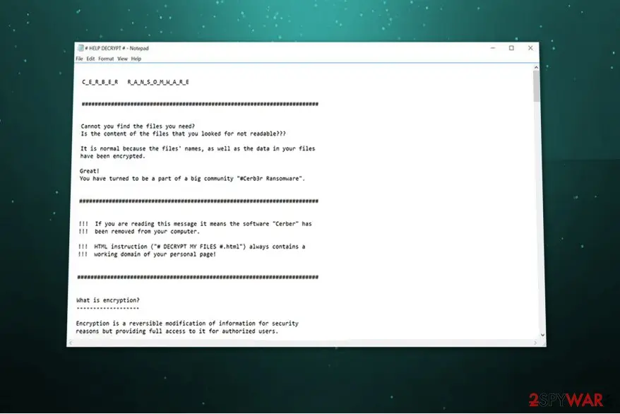 .Cerber3 file extension virus or Cerber3 ransomware virus: cerber3 virus ransom note example