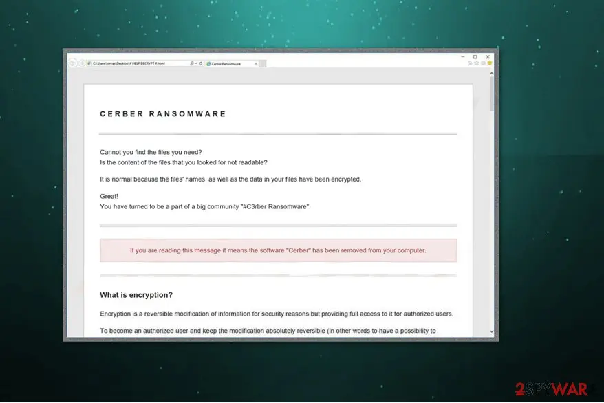 .Cerber3 file extension virus or Cerber3 ransomware virus: cerber3 virus tor browser page