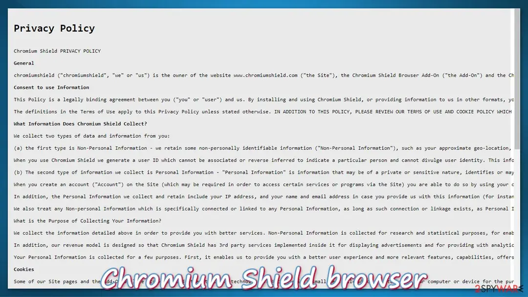 Chromium Shield browser: privacy policy data collection