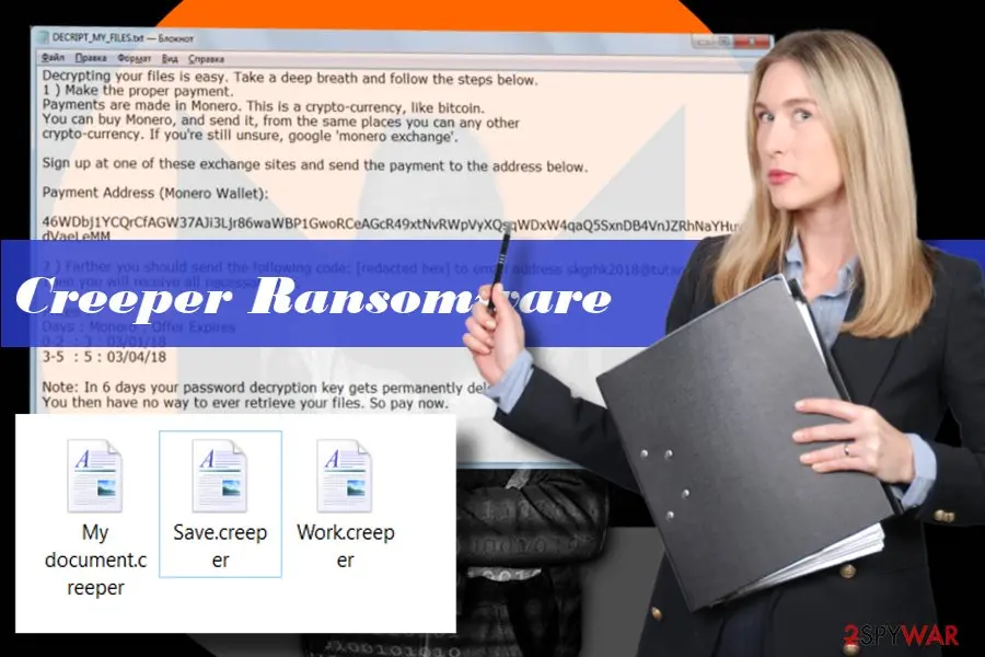 Screenshot of Creeper ransomware: virus