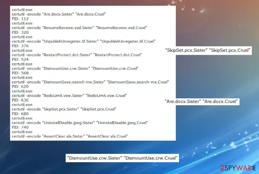 Screenshot of CruelCrypt ransomware: extensions