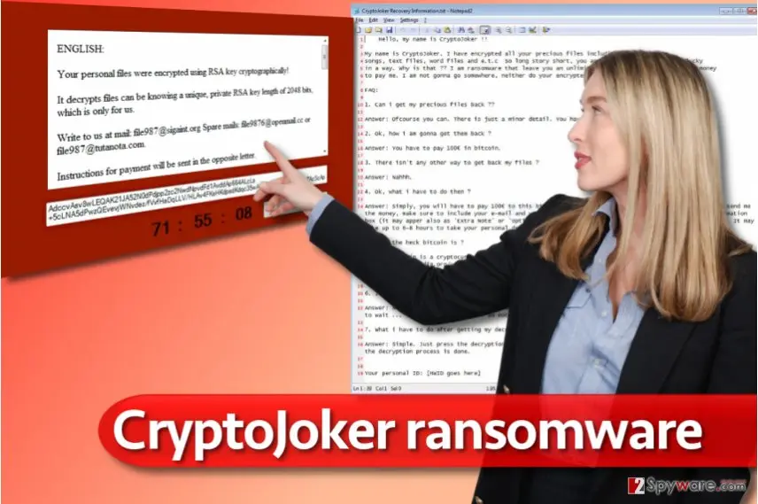 Screenshot of CryptoJoker ransomware: virus