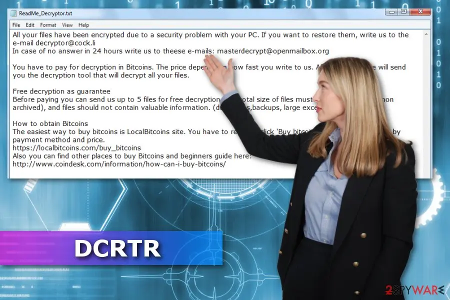 Screenshot of DCRTR: ransomware virus