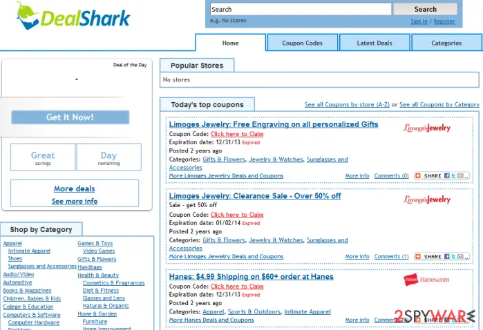 Screenshot of DealShark: ads