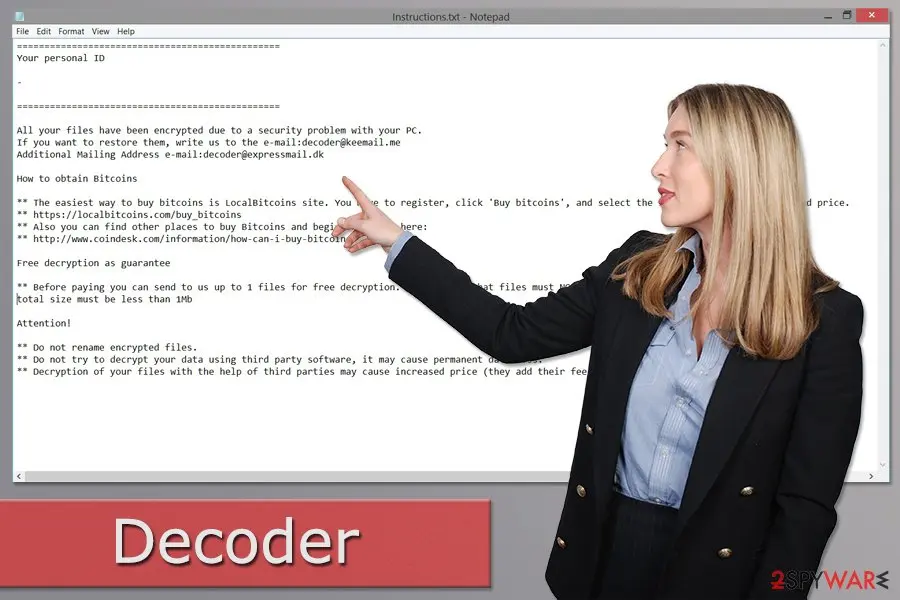 Decoder ransomware virus: screenshot
