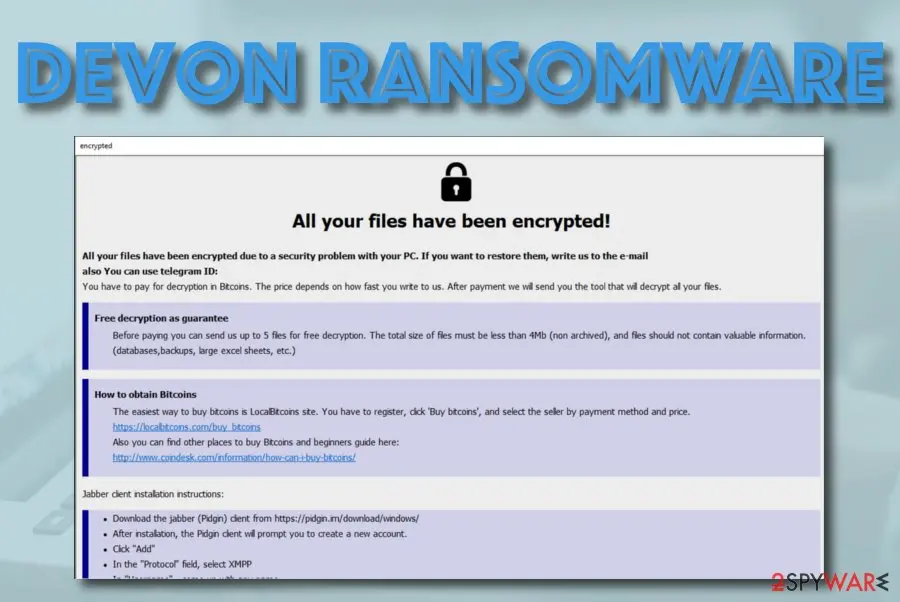 Screenshot of Devon ransomware: screenshot
