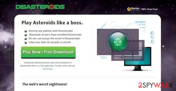 Screenshot of Disasteroids adware: disasteroids