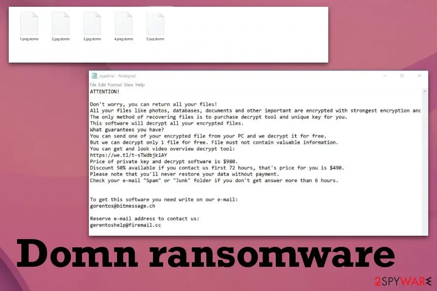 Screenshot of Domn ransomware: virus