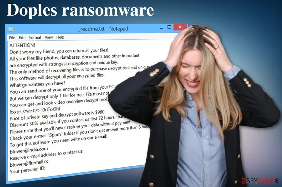 Screenshot of Doples ransomware: virus