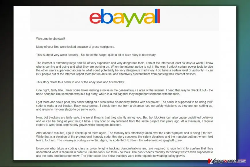 eBayWall ransomware virus: screenshot