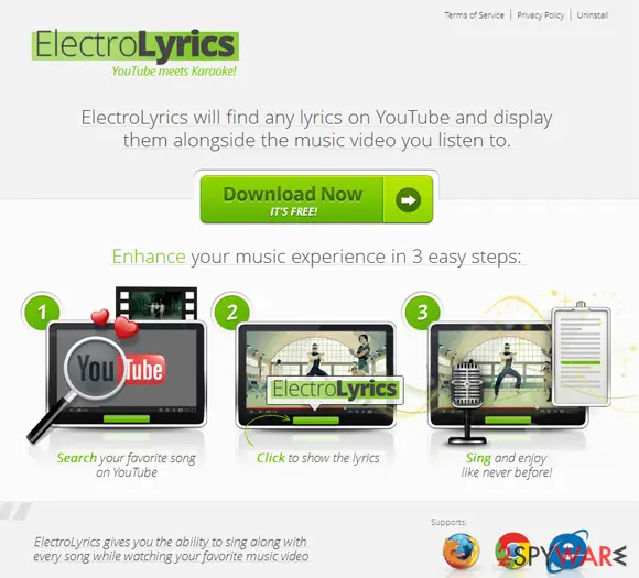 Screenshot of ElectroLyrics: adware pup