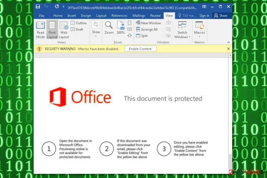 Screenshot of Emotet: infected document