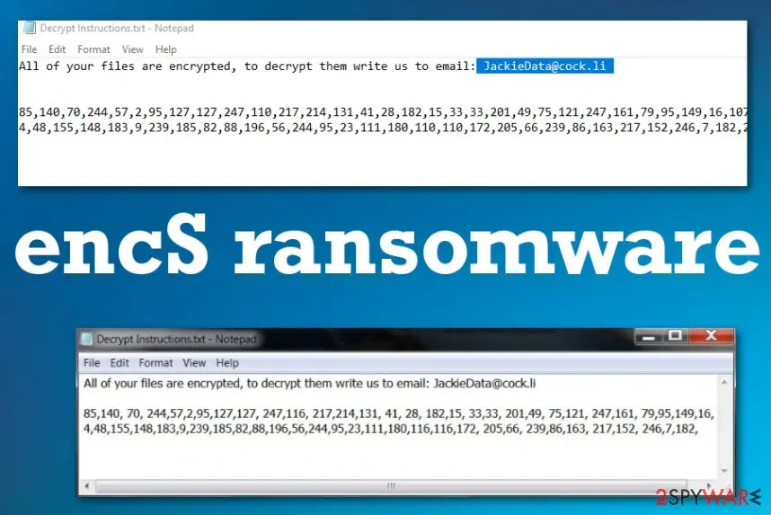 Screenshot of encS ransomware: virus