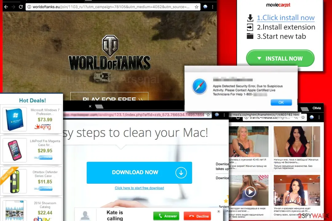 Pop up virus: examples of pop up ads