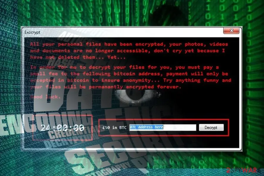 Screenshot of Exocrypt ransomware: screenshot