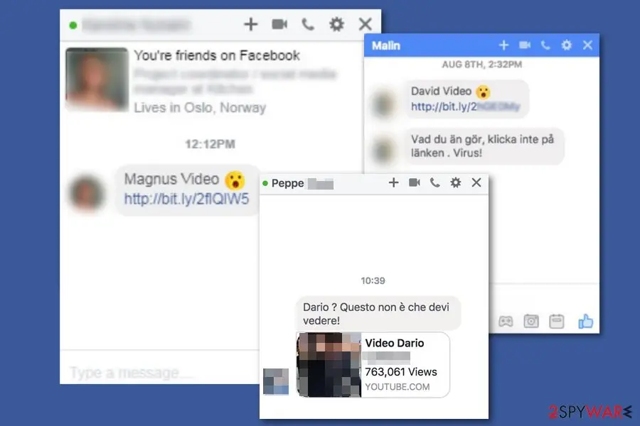 Facebook video virus: examples 1