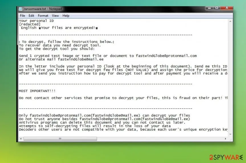 Screenshot of FastWind ransomware: screenshot