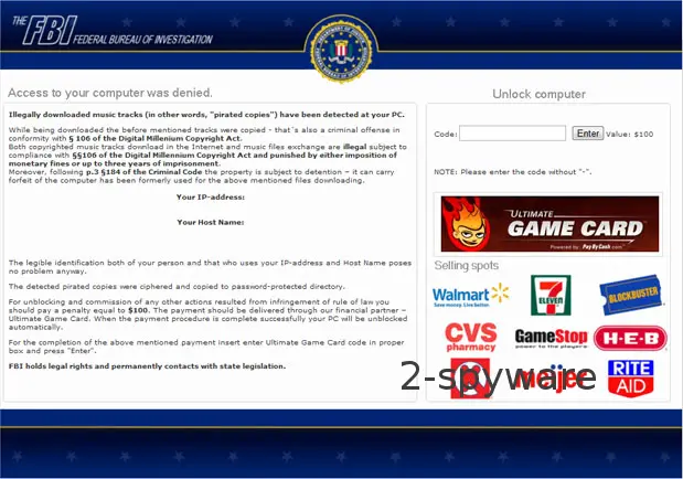 FBI Ultimate Game Card virus: screenshot