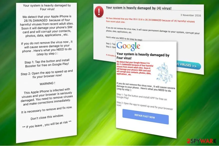 Four virus: displays fake alerts
