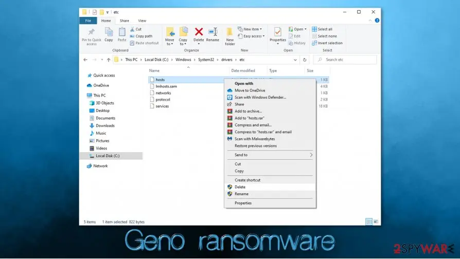 Geno ransomware: delete hosts file