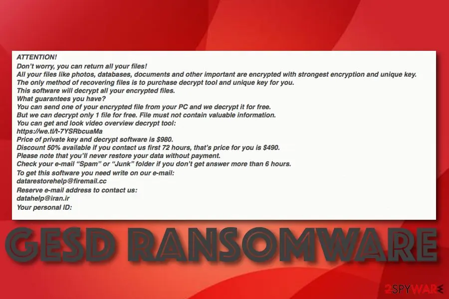 Screenshot of GESD ransomware: virus