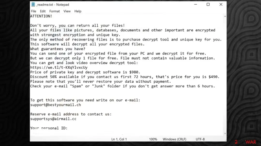 Screenshot of Ggwq ransomware: virus