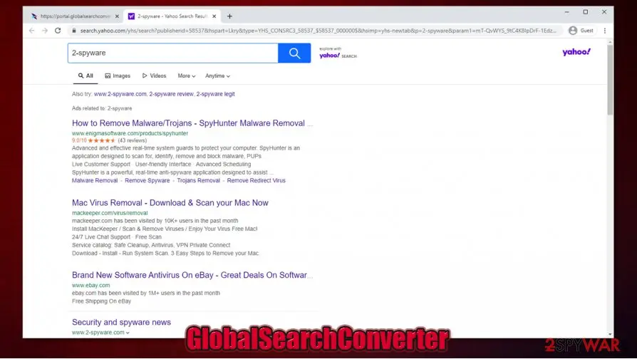 GlobalSearchConverter: redirects to yahoo