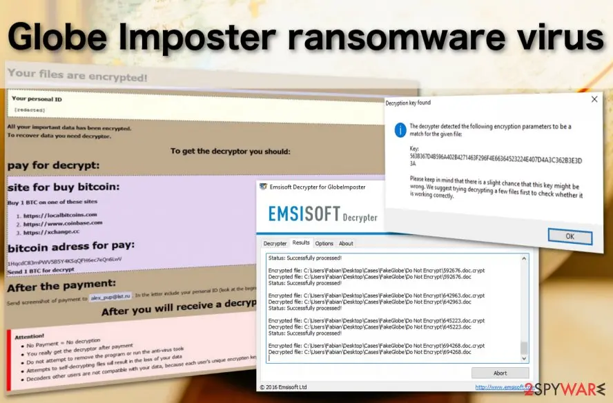 Globe Imposter ransomware virus: screenshot