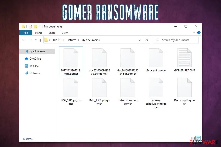 Gomer ransomware: locked files