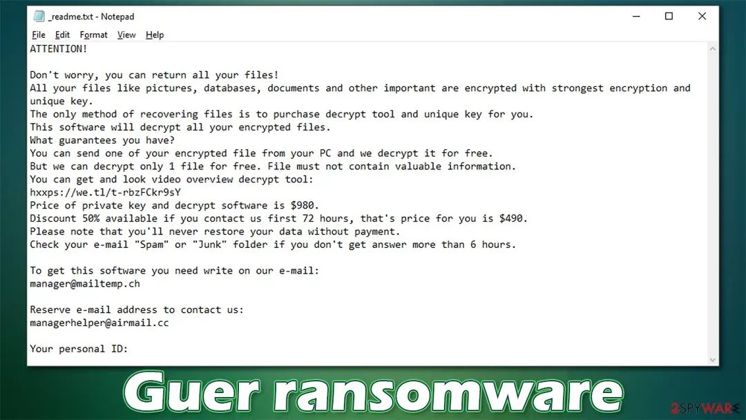 Guer ransomware: djvu variant