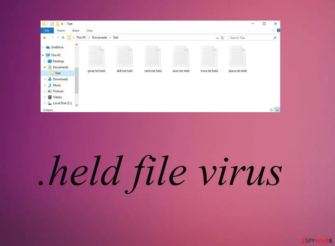 Screenshot of Held ransomware: virus
