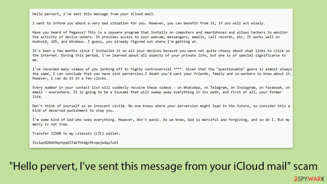 Hello pervert, l've sent this message from your iCloud mail" scam: hello pervert lve sent this message from your icloud mail scam