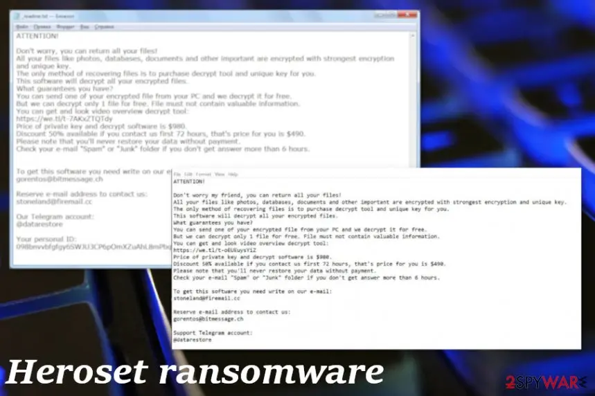 Screenshot of Heroset ransomware: screenshot