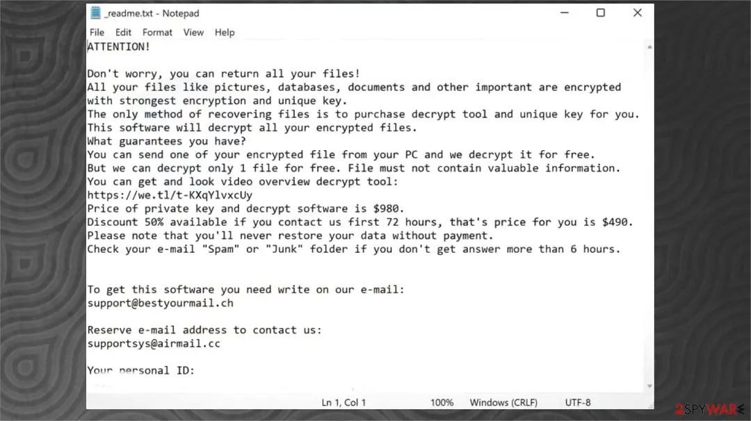 Screenshot of Hhye ransomware: virus