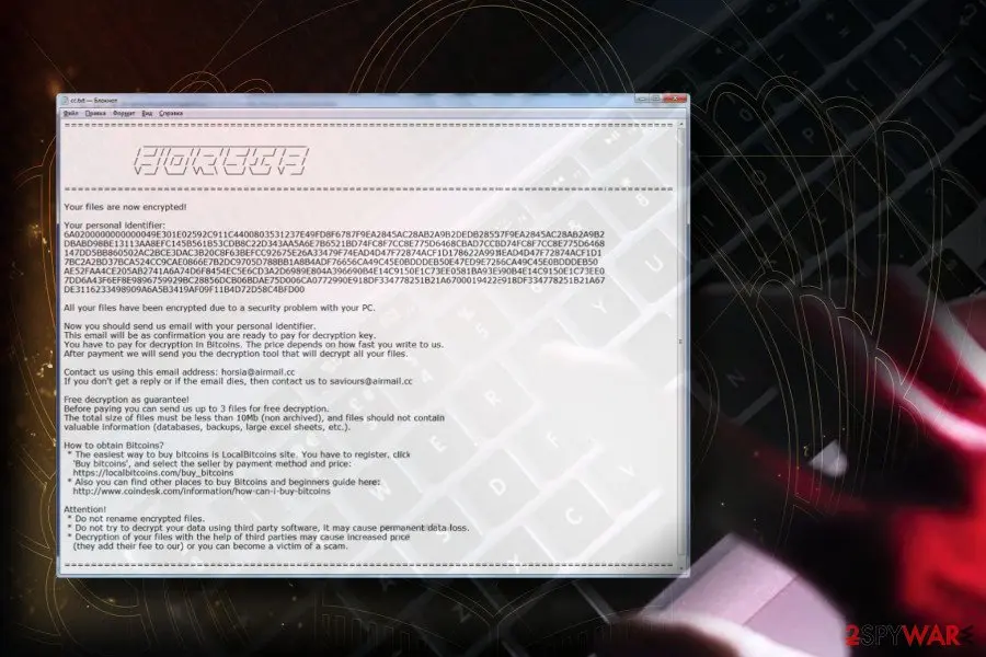 Screenshot of Horsia: ransomware
