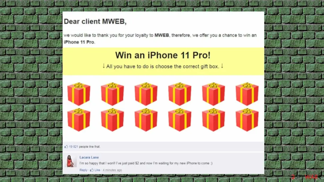 Screenshot of Hourtenwalk: prize scam