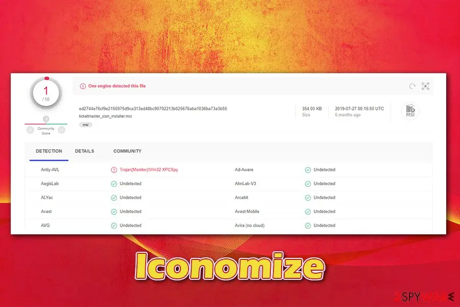 Iconomize: detection on virus total