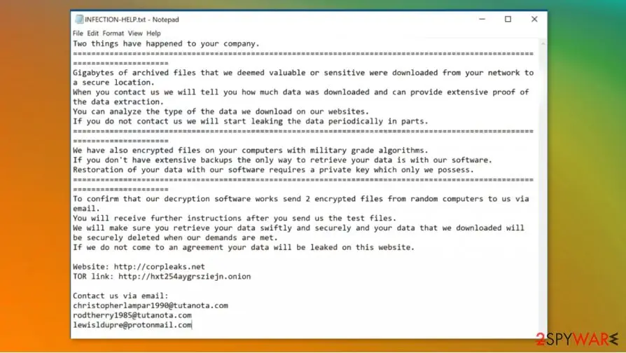 Screenshot of INFECTION ransomware: virus