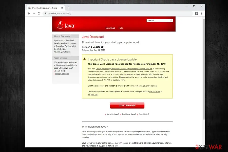 Install Java Update: official website oracle