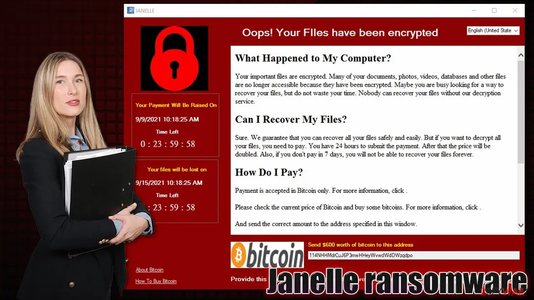 Screenshot of Janelle ransomware: virus