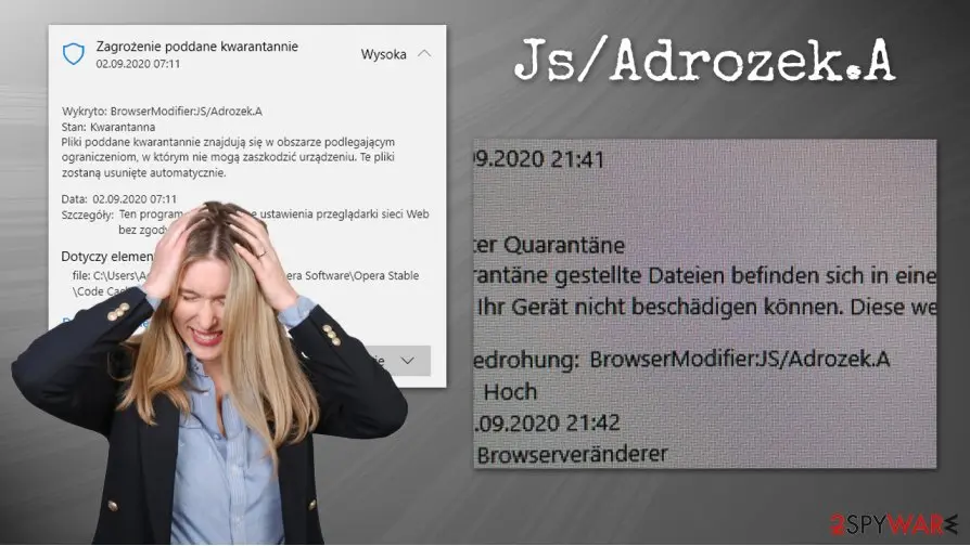 Js/Adrozek.A, BrowserModifier:JS/Adrozek.A, Trojan:Win32/Adrozek!rfn: js adrozek a virus browser hijacker false positive javascript