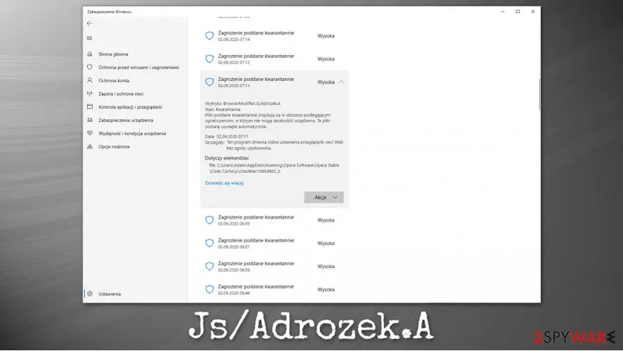 Js/Adrozek.A, BrowserModifier:JS/Adrozek.A, Trojan:Win32/Adrozek!rfn: js adrozek a virus trojan browsermodifier