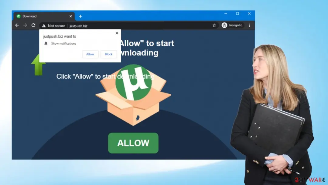 Screenshot of Justpush.biz: justpush adware