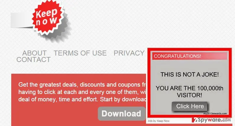 Ads by Keep Now: keep now adware and its ads
