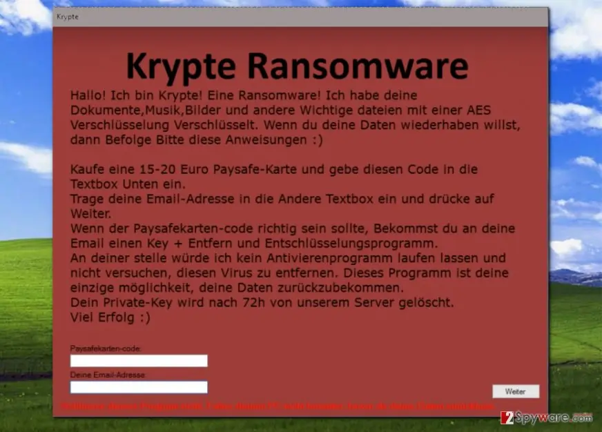 Krypte ransomware virus: screenshot