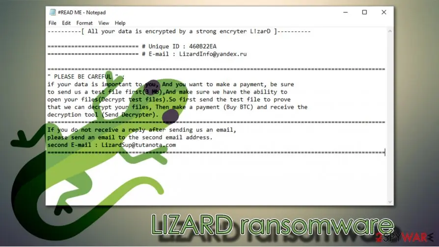 LIZARD ransomware: file locking virus